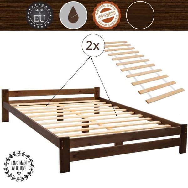 Dubbelsäng i massivt trä - SPRINGOS - 160 x 200 cm - Brun - 2 platser - Spröjs
