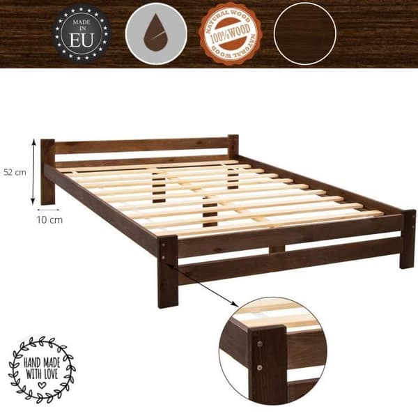 Dubbelsäng i massivt trä - SPRINGOS - 160 x 200 cm - Brun - 2 platser - Spröjs