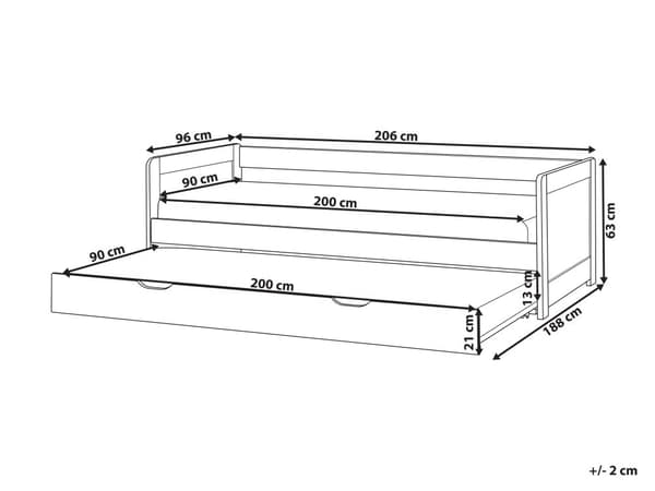 Barnsäng Vit Furuträ Ram 90 x 200 cm Enkel Storlek Ram Utdragbar Extrasäng