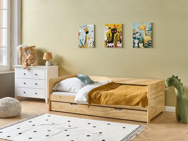 Barnsäng Ljus Furuträ Ram 90 x 200 cm Enkel Storlek Ram Utdragbar Extrasäng