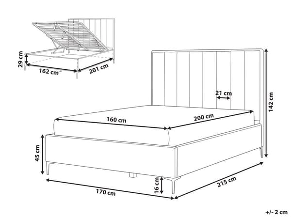 Dobbeltseng Hvid Boucle Polstret 160 x 200 cm 2 Personers Seng med Opbevaring Sengeramme To Mands Højt Sengestel med Gavl