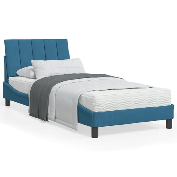 vidaXL seng med madras 90x200 cm velour blå