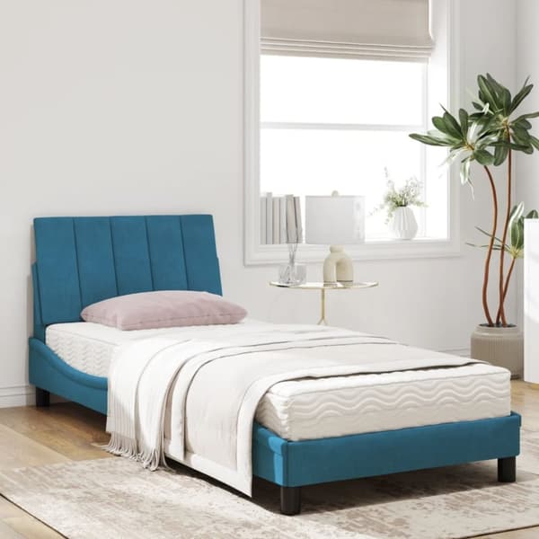 vidaXL seng med madras 90x200 cm velour blå