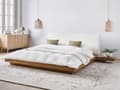 Miniatyrbillede 4 af 11: Seng Hvid Træ 160 x 200 cm Moderne Dobbeltseng med Sengegavl To Mands Lav Sengeramme LED Futon Minimalistisk Design Træseng Japansk