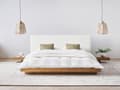 Miniatyrbillede 5 af 11: Seng Hvid Træ 160 x 200 cm Moderne Dobbeltseng med Sengegavl To Mands Lav Sengeramme LED Futon Minimalistisk Design Træseng Japansk