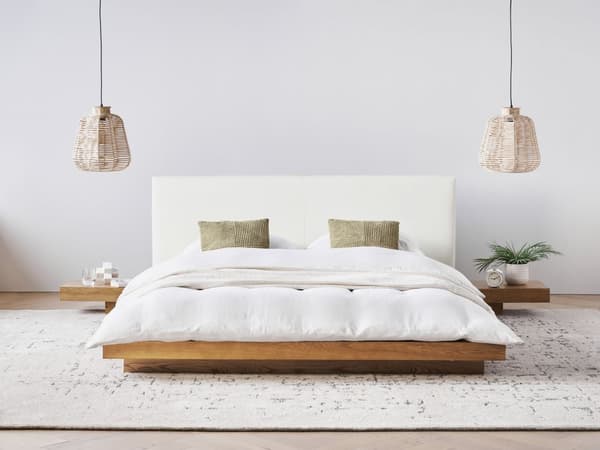 Seng Hvid Træ 160 x 200 cm Moderne Dobbeltseng med Sengegavl To Mands Lav Sengeramme LED Futon Minimalistisk Design Træseng Japansk