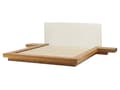 Miniatyrbillede 8 af 11: Seng Hvid Træ 160 x 200 cm Moderne Dobbeltseng med Sengegavl To Mands Lav Sengeramme LED Futon Minimalistisk Design Træseng Japansk