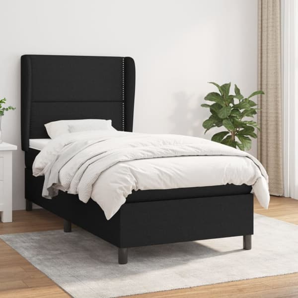 Ramsäng med madrass svart 90x190 cm tyg