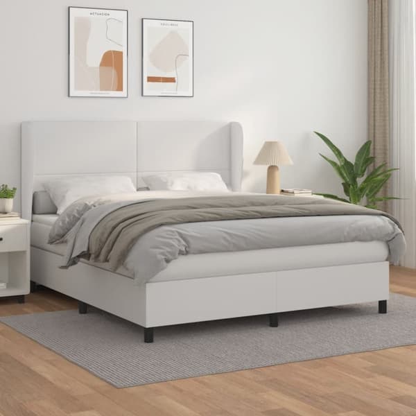Ramsäng med madrass vit 160x200 cm konstläder