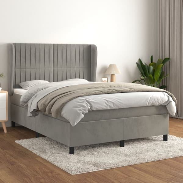 Ramsäng med madrass ljusgrå 140x200 cm sammet