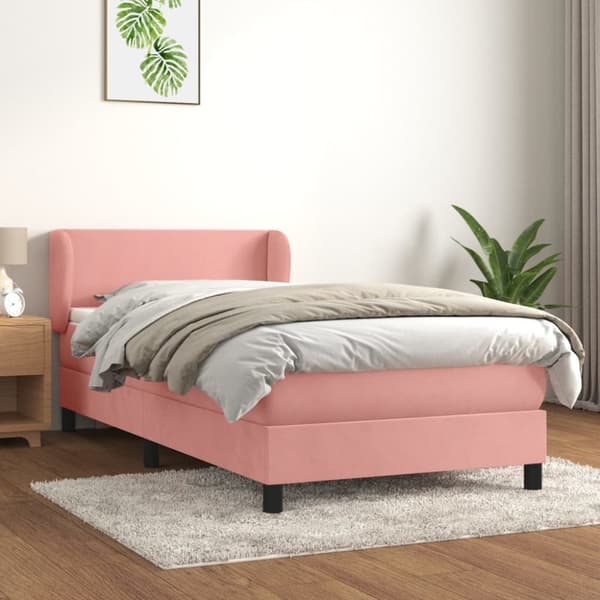 Ramsäng med madrass rosa 90x190 cm sammet
