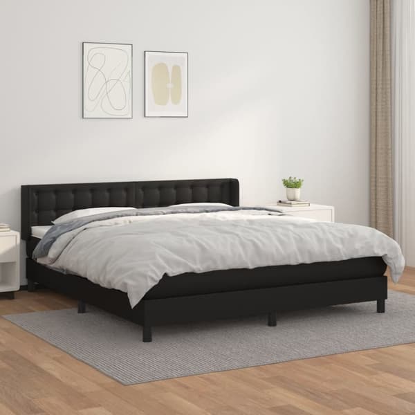 Ramsäng med madrass svart 160x200 cm konstläder