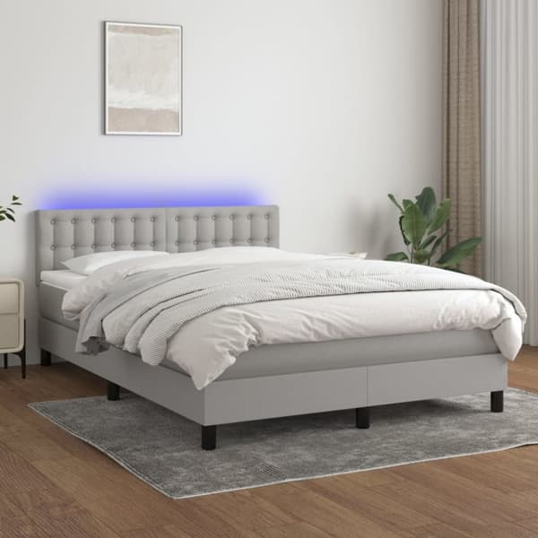 Ramsäng med madrass & LED ljusgrå 140x200 cm tyg