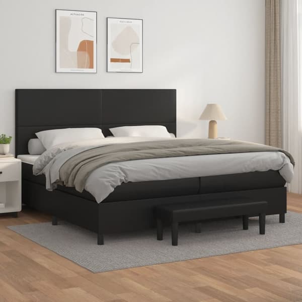 Ramsäng med madrass svart 200x200 cm konstläder