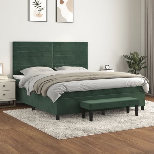 Ramsäng med madrass mörkgrön 160x200 cm sammet