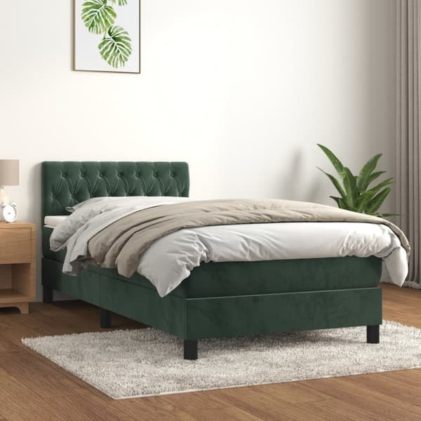 Ramsäng med madrass mörkgrön 90x200 cm sammet