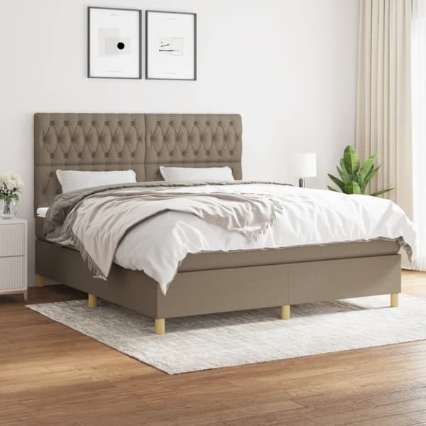 Ramsäng med madrass taupe 180x200 cm tyg