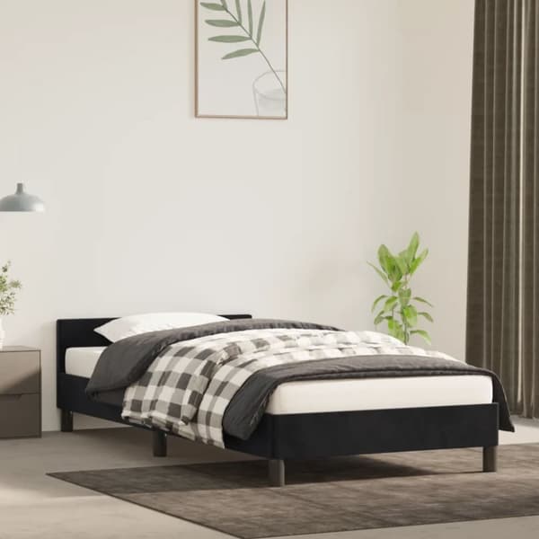 Sängram med huvudgavel utan madrass svart 80x200 cm sammet