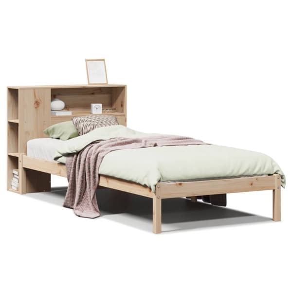 Säng med bokhylla utan madrass 90x200cm massiv furu
