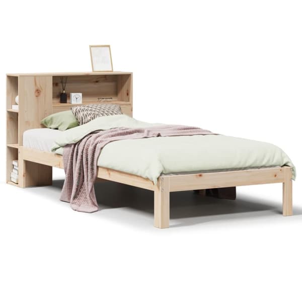 Säng med bokhylla utan madrass 90x190cm massiv furu