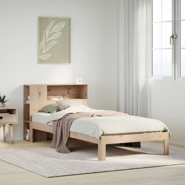 Säng med bokhylla utan madrass 90x190cm massiv furu