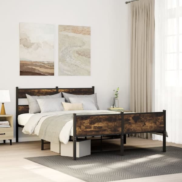 Sängram utan madrass rökfärgad ek 137x190 cm konstruerad trä