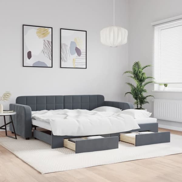Dagbädd utdragbar med lådor mörkgrå 90x200 cm sammet