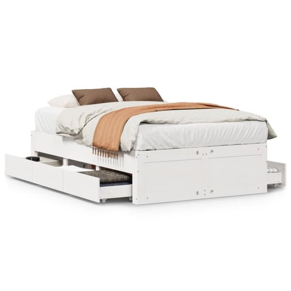 Sängram utan madrass med lådor vit 135x190 cm massiv furu
