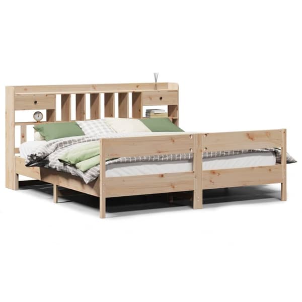 Säng med bokhylla utan madrass 200x200cm massiv furu
