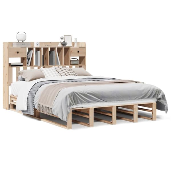 Säng med bokhylla utan madrass 140x200cm massiv furu