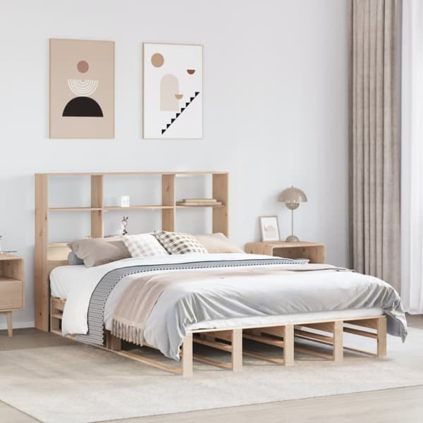 Säng med bokhylla utan madrass 160x200 cm massiv trä