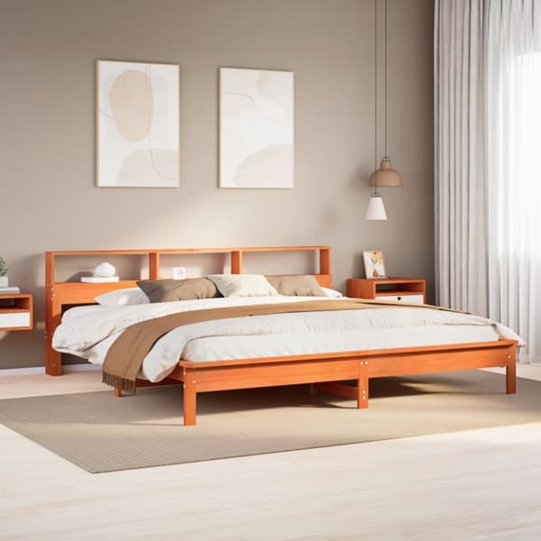 Sängram utan madrass vaxbrun 200x200 cm massiv furu