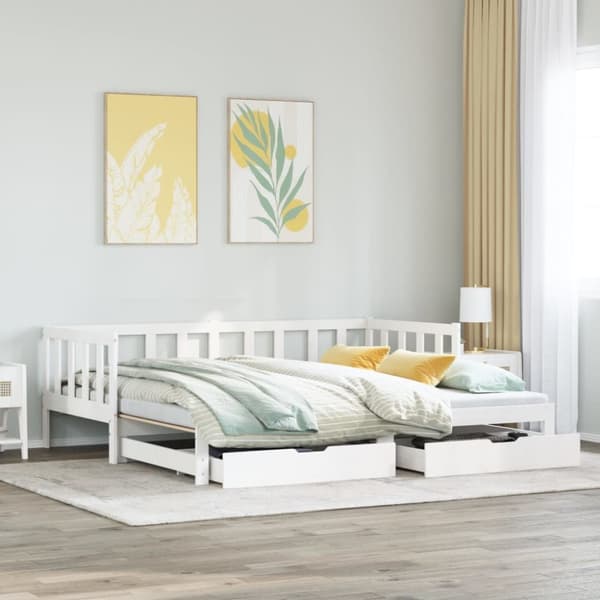 Dagbädd utdragbar med lådor utan madrass vit 90x190 cm