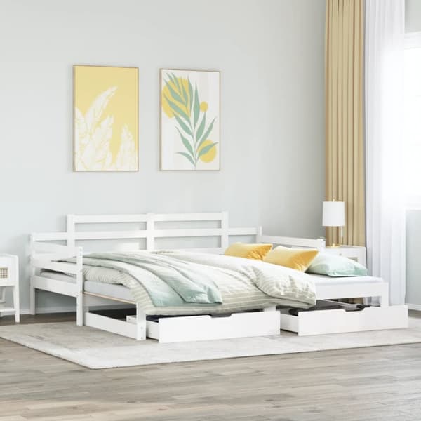 Dagbädd utdragbar med lådor utan madrass vit 90x190 cm