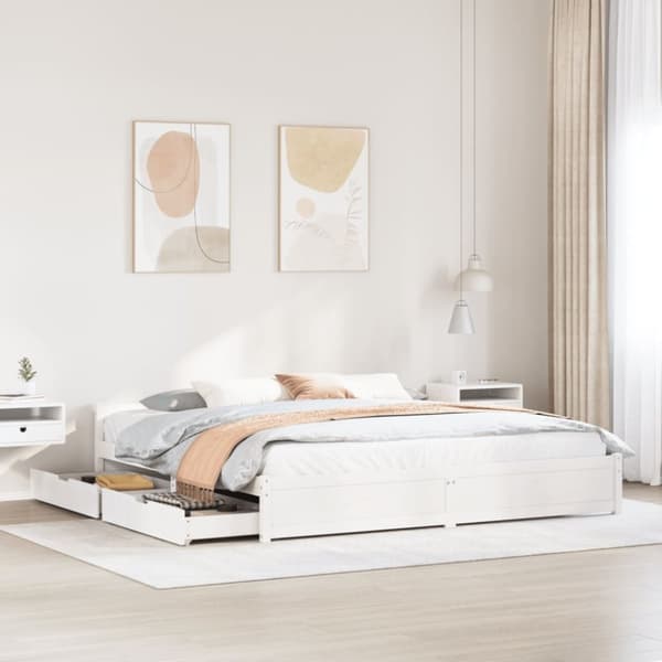 Sängram utan madrass vit 180x200 cm massiv furu