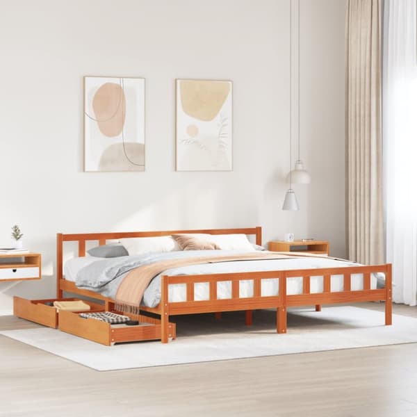 Sängram utan madrass vaxbrun 180x200 cm massiv furu