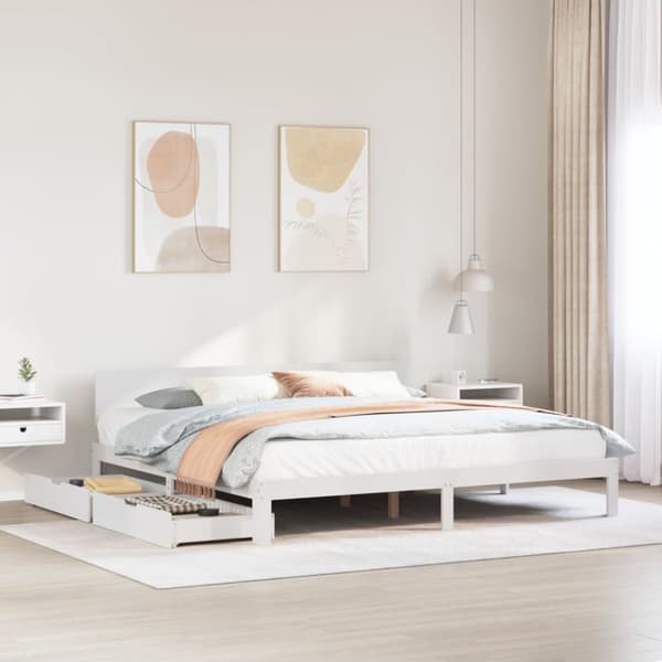 Sängram med lådor vit 180x200 cm massiv furu