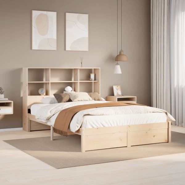 Säng med bokhylla utan madrass 140x200cm massiv furu