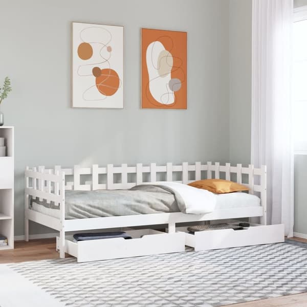 Dagbädd med lådor vit 90x200 cm massiv furu