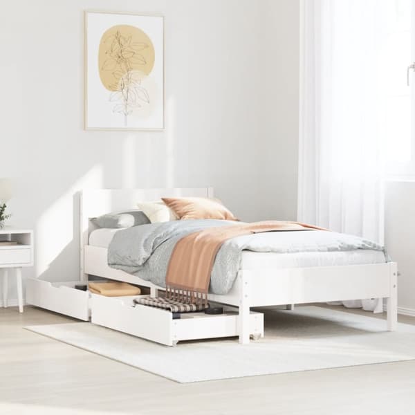 Sängram utan madrass vit 90x200 cm massiv furu