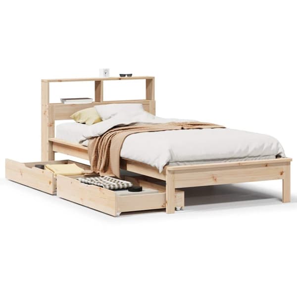 Säng med bokhylla utan madrass 100x200cm massiv furu