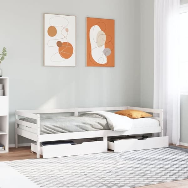 Dagbädd med lådor vit 90x200 cm massiv furu
