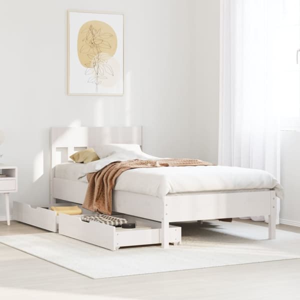 Sängram utan madrass vit 75x190 cm massiv furu