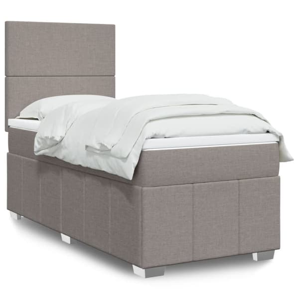 Ramsäng med madrass taupe 90x190 cm tyg