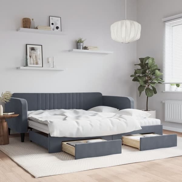 Dagbädd utdragbar med lådor mörkgrå 100x200 cm sammet