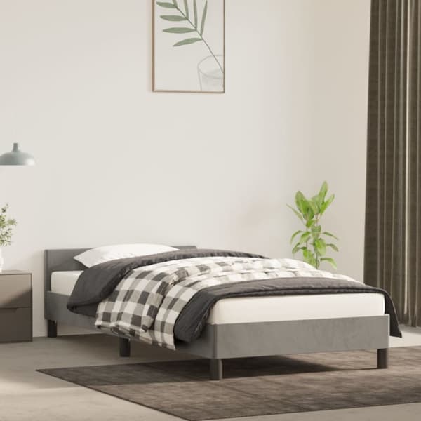 Sängram utan madrass ljusgrå 90x190 cm sammet