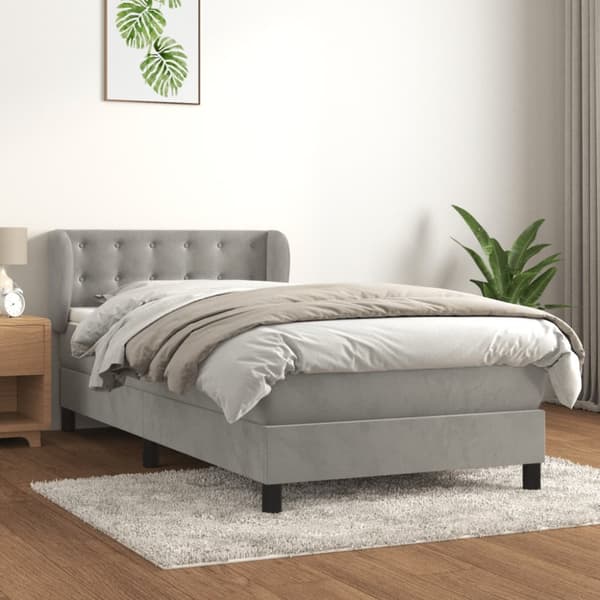 Ramsäng med madrass ljusgrå 80x200 cm sammet
