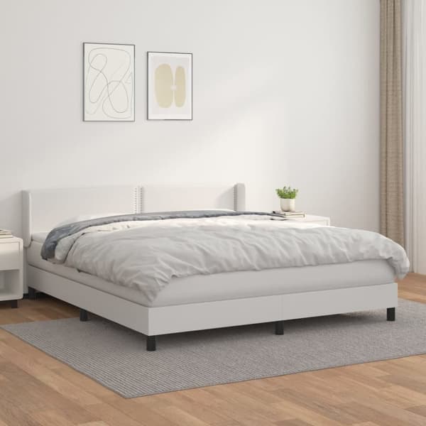 Ramsäng med madrass vit 160x200 cm konstläder