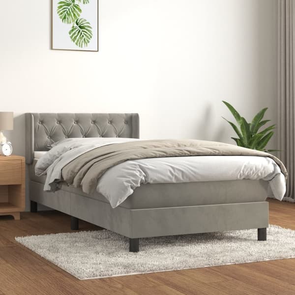 Ramsäng med madrass ljusgrå 80x200 cm sammet