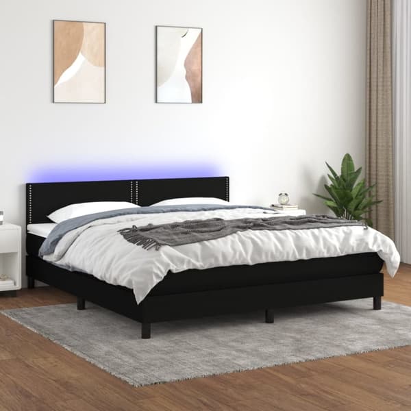 Ramsäng med madrass & LED svart 160x200 cm tyg